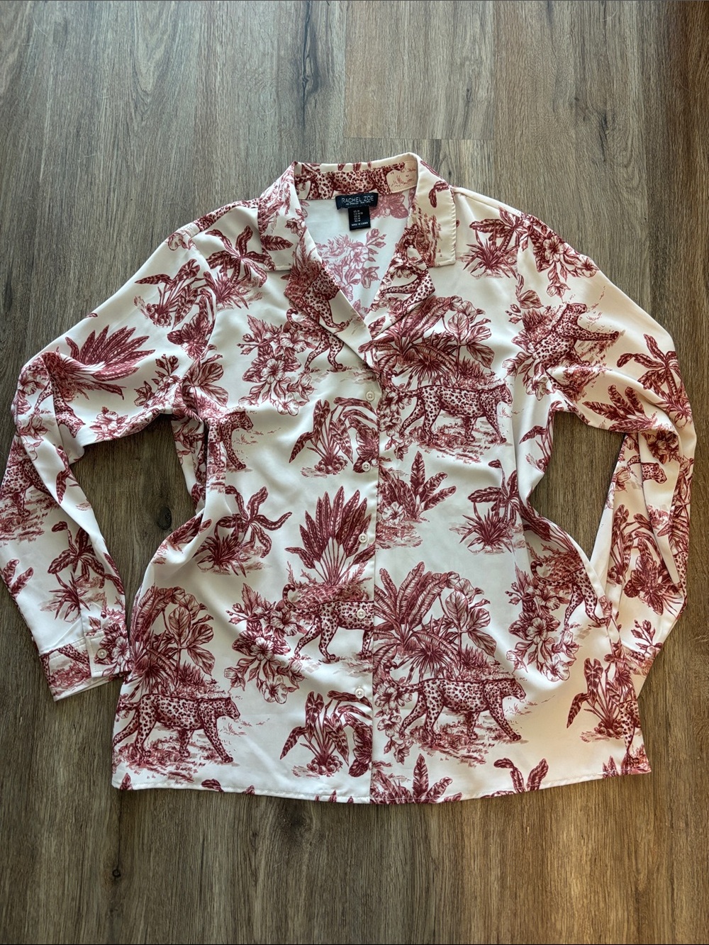 Rachel Zoe Cream Button-Down Shirt with Toile Animal Print